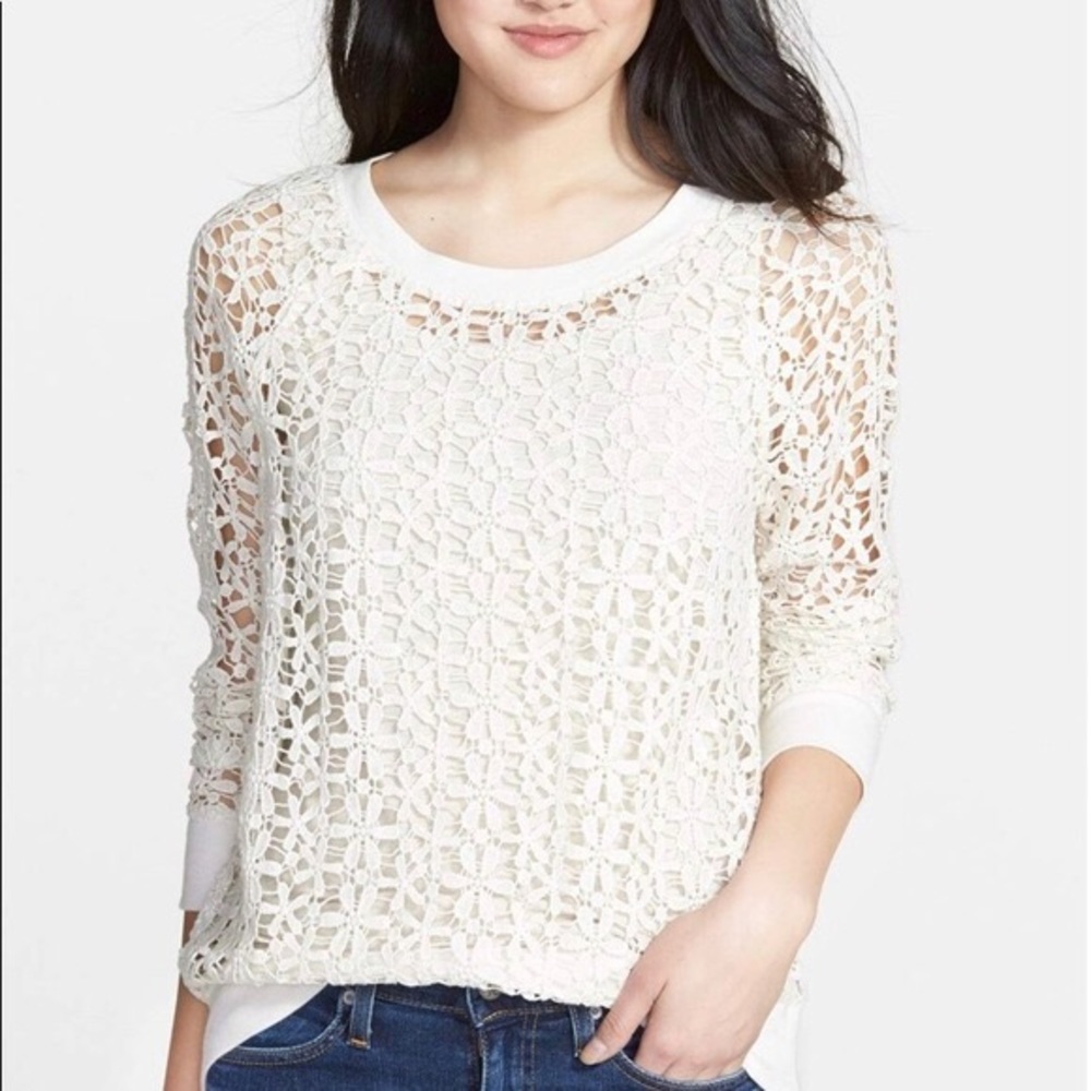 Nordstrom Halogen Lace Crochet Sweatshirt